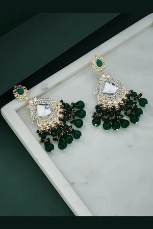 ATIBELLE Gold-Plated Kundan Studded Contemporary Chandbalis