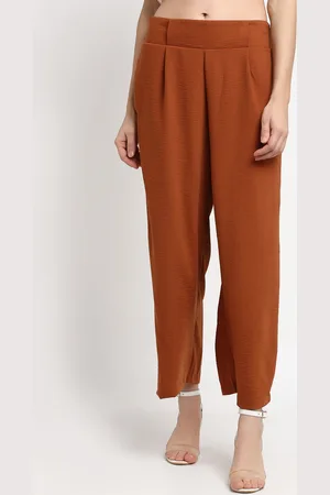 Gipsy Women Brown Ankle Length Solid Linen Trouser