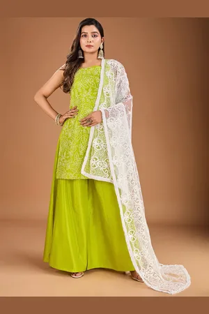 House of Pataudi Floral Embroidered Sleeveless Straight Kurta With Palazzo & Dupatta