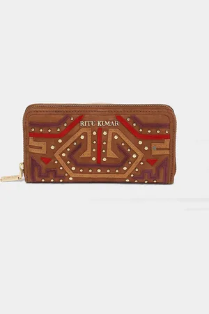 Ritu Kumar Women Printed Embellished Leather Zip Around Wallet