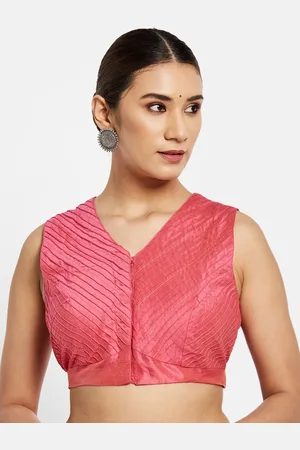 Fabindia Pink Solid Pintucks Saree Blouse