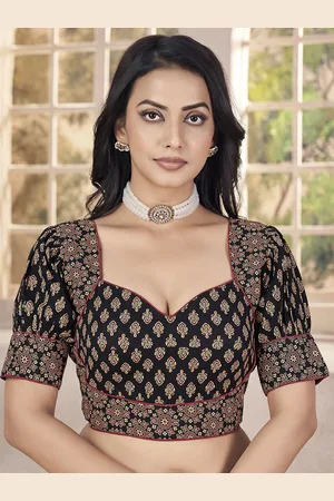 SHOPGARB Women Ethnic Printed Cotton Saree Blouse