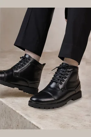 Styli Men High Top Faux Leather Biker Lace Up Boots