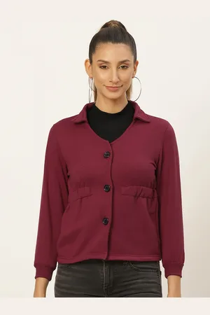 Belle Women Maroon Solid Fleece Lightweight Tailored Jacket