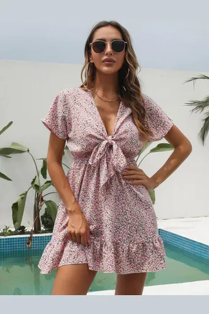 DressBerry Floral Print Flared Sleeve Fit & Flare Dress