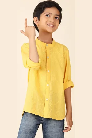 Fabindia Boys Embroidered Mandarin Collar Shirt