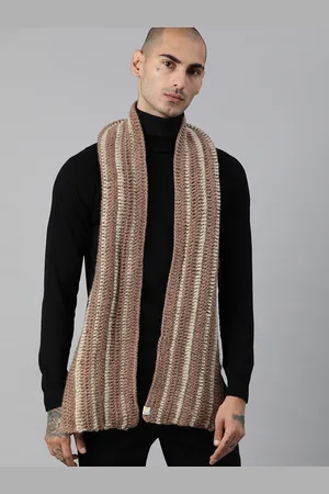 Magic Needles Unisex Brown & Beige Self Design Knitted Scarf