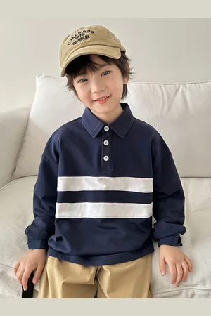 LULU & SKY Boys Striped Polo Collar Cotton Relaxed Fit T-shirt