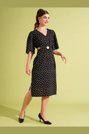 Globus Polka Dot Printed Flared Sleeve Cut-Out Detail A-Line Dress