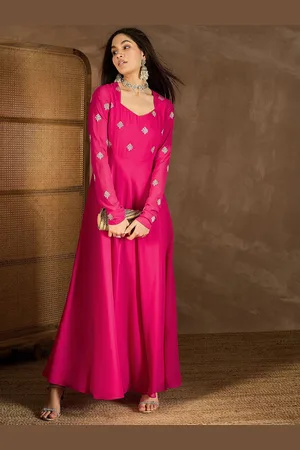 Inddus Ethnic Motif Zari Embroidered A-Line Maxi Dress