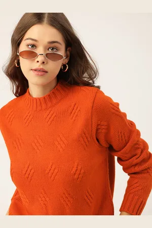 DressBerry Women Rust Orange Acrylic Cable Knit Pullover