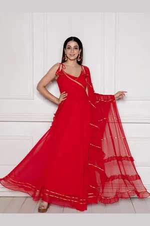 Nüd Georgette Maxi Ethnic Dress With Dupatta