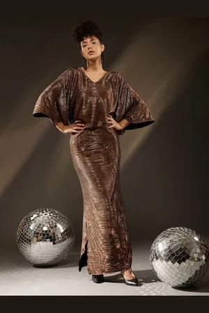 ATRAENTA Animal Printed V-Neck Flared Flutter Sleeve Maxi Dress