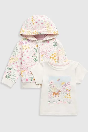 Mothercare Girls Antimicrobial Floral Printed Hood Cotton Front-Open Sweatshirt