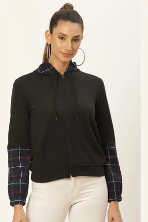 Belle Women Black & Navy Blue Colourblocked Fleece Lightweight Tailored Jacket