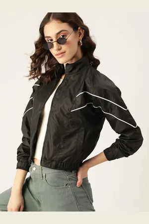 DressBerry Women Black Solid Extended Sleeves Bomber Jacket