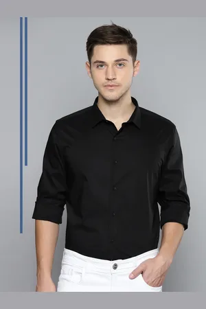 Louis Philippe Men Black Super Slim Fit Solid Smart Casual Shirt
