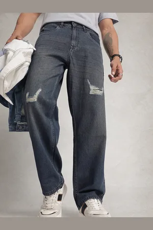 WROGN Men Loose Fit Low Distress Light Fade Pure Cotton Jeans