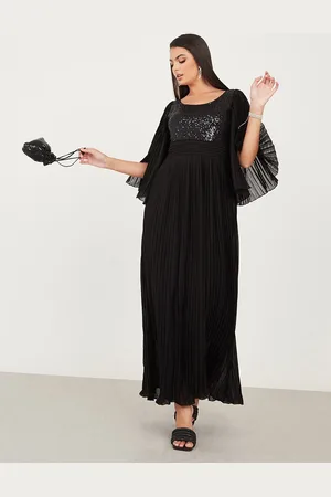 Styli Embellished Sequinned Pleated Flared Sleeves A-Line Maxi Dress
