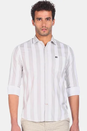 Arrow Men Beige & White Opaque Striped Casual Shirt