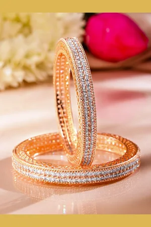 Rubans Set of 2 Cubic Zirconia Studded 18KT Rose Gold-Plated Luxe Bangles