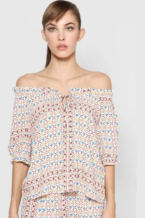 ONLY Multicoloured Ethnic Motifs Off-Shoulder Bardot Top