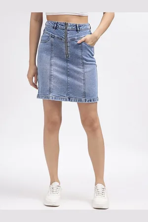 ICONIC Straight Mini Washed Pure Cotton Regular Fit Skirt