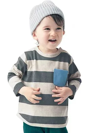 LULU & SKY Boys Striped Round Neck Cotton Relaxed Fit T-shirt