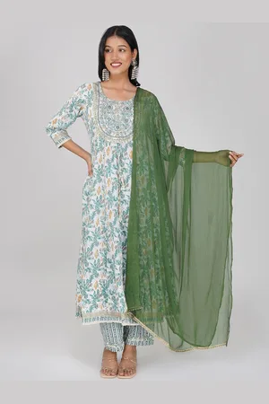 Charitra Women Floral Printed Regular Thread Work Kurti with Trousers & With Dupatta