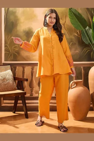 Sangria Embroidered Pure Cotton Shirt With Palazzos Co-Ords