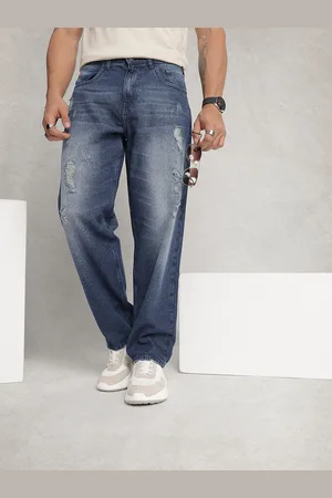 WROGN Men Pure Cotton Loose Relaxed Fit Mildly Distressed Heavy Fade Jeans
