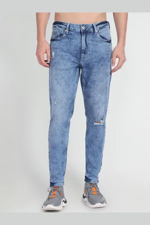 Flying Machine Men Tapered Fit Slash Knee Heavy Fade Cotton Jeans