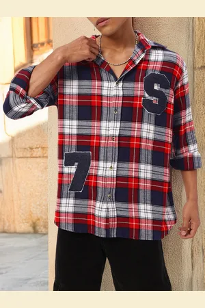 Kook N Keech Sporty Vibe Checked Relaxed Fit Applique Shirt