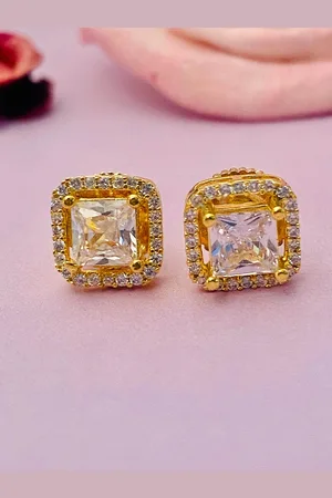 Anouk Gold-Toned Gold-Plated American Diamond Square Shaped Stud Earrings