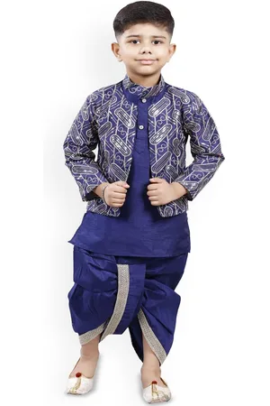 BAESD Boys Mandarin Collar Sequinned Kurta with Dhoti Pants & Nehru Jacket