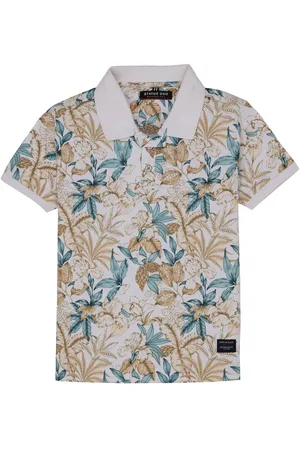 Status Quo Boys Floral Printed Polo Collar Tropical Applique T-shirt