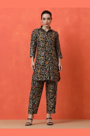 Jaipur Floral Printed Shirt Collar Tunic With Trouser
