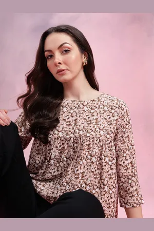 DressBerry Abstract Print Boat Neck Gathered Detail Empire Top