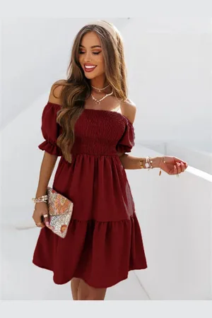 DressBerry Off-Shoulder Puff Sleeve Fit & Flare Dress