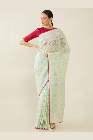 Soch Sea Green & Magenta Ethnic Motifs Sequinned Net Saree