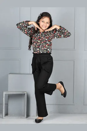 Cutiekins Girls Floral Printed Shirt Collar Shirt With Trouser