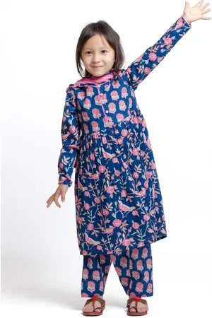 My Little Lambs Girls Ethnic Motifs Printed Pure Cotton Kurta with Trouser & Dupatta