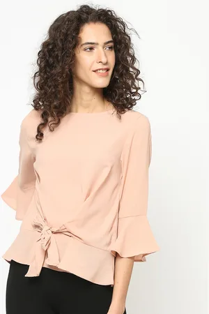 Gipsy Women Pink Solid Cinched Waist Top