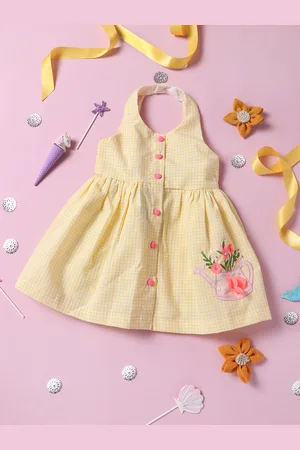 Nauti Nati Girls Yellow Checked Fit and Flare Dress