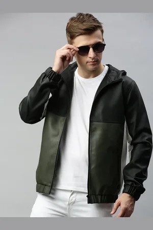 WROGN Men Olive Green & Black Colourblocked Open Front Jacket