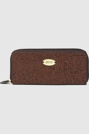 Hidesign Women Tan Brown Self Design Zip Around Leather Wallet