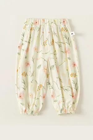 LULU & SKY Girls Floral Printed Loose Fit High-Rise Joggers Trousers