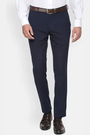 Louis Philippe Men Navy Blue Slim Fit Solid Formal Trousers