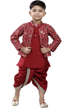 BAESD Boys Mandarin Collar Kurta with Dhoti Pants & Nehru Jacket