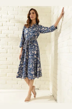 Fabindia Floral Print A-Line Midi Dress